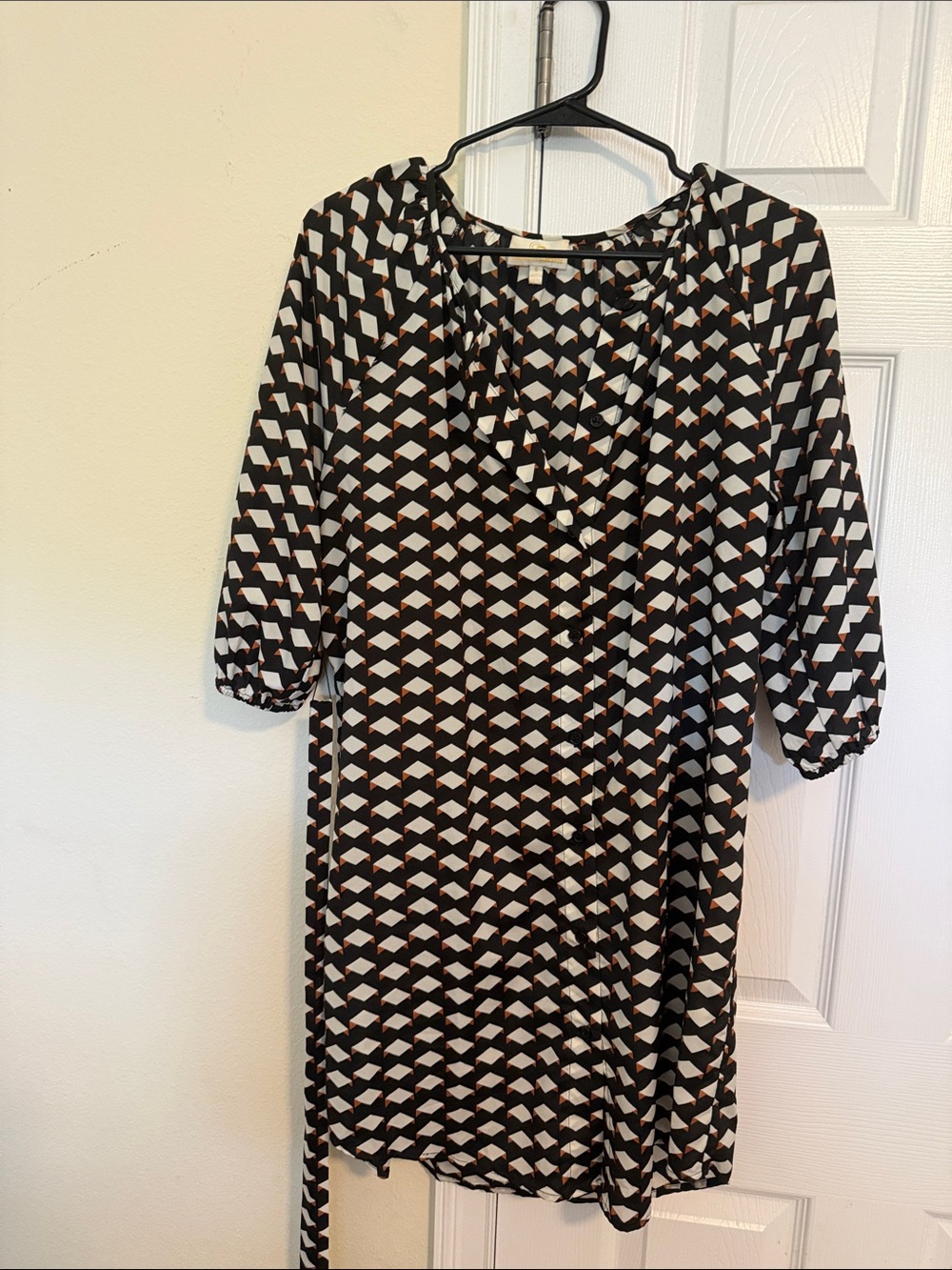 Collective Concepts Black, White & Brown Geometric Midi Dress